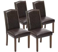 DUMOS Set di 4 sedie da pranzo imbottite, sedia da pranzo moderna con chiodo e gambe in legno, accento di metà secolo, per soggiorno, cucina, marrone scuro