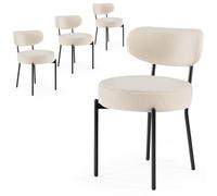 DUMOS Set di 4 sedie da pranzo moderne di metà secolo, con schienale rotondo imbottito curvo, sedie da cucina e soggiorno con gambe in metallo nero, beige