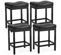 DUMOS Set di 4 sgabelli da bar, altezza 61 cm, sgabelli da bar da cucina moderni imbottiti con base in metallo, in pelle PU, per cucina a isola, nero