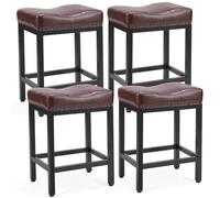 DUMOS Set di 4 sgabelli da bar, altezza 61 cm, sgabelli da bar da cucina moderni imbottiti con base in metallo, in pelle PU, per cucina a isola, marrone