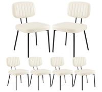 DUMOS Set di 6 sedie da pranzo, imbottite, in pelle PU, stile metà secolo, con schienale e gambe in metallo, per cucina, soggiorno, colore: bianco