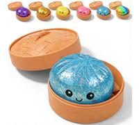 Dumpling Squishy, Squishy Dumpling Toy, Glitter Dumplings Squishiest with Steamer Box, Stress & Anxiety Relief Toys Non-Edible (Blue)