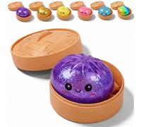 Dumpling Squishy, Squishy Dumpling Toy, Glitter Dumplings Squishiest with Steamer Box, Stress & Anxiety Relief Toys Non-Edible (Purple)