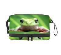 Dumpy Tree Frog on Leave - Beauty case a doppio strato, per donne e ragazze, borsa da viaggio per trucchi e trucchi, pratica borsa organizer con scomparto per pennelli, Multi, 27x15x14 cm/10.6x5.9x5.5