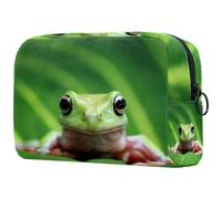 Dumpy Tree Frog on Leave Trousse per cosmetici, da donna, borsa da viaggio per articoli da toeletta grande, pratica borsa organizer con cerniera, Multi, 18.5x7.5x13cm/7.3x3x5.1in, Beauty case
