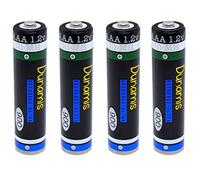 Dunamis Confezione da 4 Batterie NiMH 1.2V AAA 900mAh Ricaricabili ad Alta Capacità Adatte per Telefoni Cordless, Fotocamere Digitali, Auricolari Bluetooth e Dispositivi ad Alta Potenza
