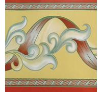 Dundee Deco BD3216 - Carta da parati astratta a strisce rosse, verdastre, con bordo giallo Chartreuse, design retrò, rotolo da 10 m x 10 cm, autoadesivo