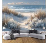 Dune Di Sabbia Spiagge Di Alghe Carta Da Parati Panoramica in Seta, Azzurro Chiaro Carta Da Parati 150x105cm, Fresco Scenario Naturale Decorazioni Da Parete per Camera Da Letto Poster Da Parete
