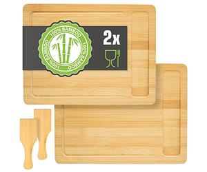 DuneDesign Alleskönner con vaschetta di raccolta: set da 2 taglieri in bambù 30 x 22 cm tagliere in legno per la cucina tagliere grande