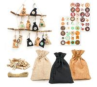 DuneDesign Calendario dell'Avvento da riempire - DIY 24 sacchetti in tessuto con ghirlanda e set di adesivi - Calendario di Natale da riempire Sacchetti dell'Avvento da riempire Bambini