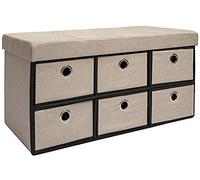 DuneDesign Ottomana Pieghevole 76x38x38cm incl 6 cassetti 80L Panca Contenitore Cassapanca Imbottita Beige - Grigio