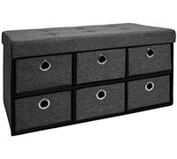 DuneDesign Ottomana Pieghevole 76x38x38cm incl 6 cassetti 80L Panca Contenitore Cassapanca Imbottita Grigio Scuro