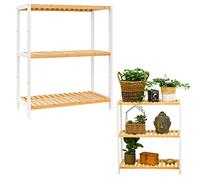 DuneDesign Scaffale Basso di bambù - 69x60x26 Scarpiera Legno Mobiletto Bagno Scaffalatura 3 Ripiani