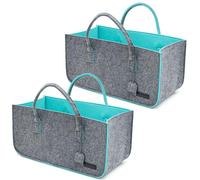 DuneDesign Set di 2: Borsa Feltro fino a 25 kg - 50x25x25 Mobile Portalegna da Interno Borsa Legna per Camino Porta Pellet - Cestino Spesa Porta Coperte da Salotto Cestello Portabottiglie Cesto Bagno