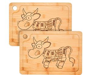 DuneDesign Set di 2 Taglieri per Bistecca - Legno di Bambù Massiccio - 33x23x2cm Scanalatura per Succo