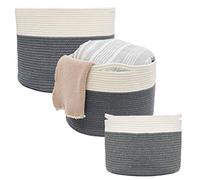DuneDesign Set di 3 Cesti in Corda di Cotone - Cestini Porta Coperte Cestelli Portaoggetti Salotto
