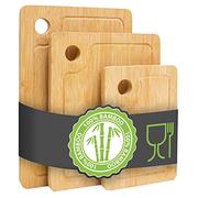 DuneDesign Spesso e Robusto: Set di 3 Taglieri in Bambù Massiccio - 33x22cm Tagliere in Legno con Scanalatura per Succo Kitchen Set Taglieri per Aperitivi Tagliere Formaggio Tagliere in Legno per Pane