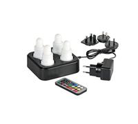 Duni Led Set Flex - 4 Candele led RGB+W (Colore + Bianco Caldo) con Base di Ricarica a Induzione e Telecomando