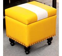 Dunki Poggiapiedi quadrato con morbida pelle, per adulti, impilabile, per soggiorno, poggiapiedi, portatile, imbottito, per casa, camera da letto, bianco Atene, 32 x 32 x 38 cm (giallo, 32 x 32 x 38
