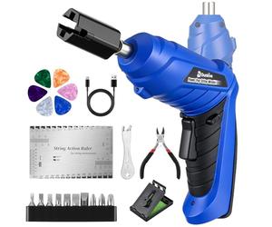 Dunkive Set di strumenti per chitarra, avvolgicorda elettrico ricaricabile da 200 giri/min con LED, tagliacorde, righello per calibro azione, estrattore per piroli, 10 punte per cacciavite, 6 plettri