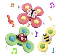 Dunkwckore 3 Pezzi Giochi Bagnetto Neonato, Giocattoli Spinner a Ventosa Sensoriali per Bambini, Ape Farfalla Coccinella Animali Simpatici Giocattoli per Bagno Del Bambino, Ventose Girevoli Giocattoli