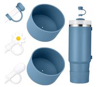 DUNLAGUE Set di coperture per stivali e paglia, 2 pezzi in silicone, 3 tappi di paglia, protezione inferiore per Stanley Quencher H2.0 850,5 g e 1,134 g, colore abbinato con Stanley, accessori indaco