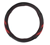 Dunlop Coprivolante per auto, diametro 38 cm, adatto per volanti 37 - 39 cm, impugnatura comoda, antiscivolo, decorazione auto, ecopelle, colore nero/rosso