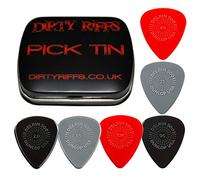 Dunlop Delrin Prime Grip - 6 plettri per chitarra, 1 di ogni dimensione in una pratica scatola di latta