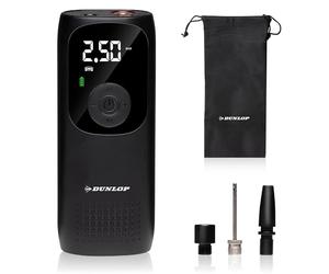 Dunlop Mini Compressore a batteria Pompa d'aria elettrica 150PSI - Universale e USB C - Display digitale - Luce LED - Nero