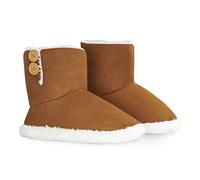 Dunlop, Pantofole da donna a stivaletto, in finta pelliccia di pecora, calde, invernali, altezza alla caviglia, in memory foam, per interni ed esterni, regalo per donne, Marrone (Marrone), 37 EU