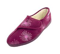 DUNLOP Pantofole da donna in memory foam con cinturino regolabile, suola antiscivolo, stampa a margherite, fodera morbida, lavabili in lavatrice, disponibili nelle taglie 36-42, prugna, 38 EU