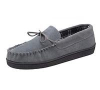 Dunlop - Pantofole da uomo in vera pelle scamosciata finta pelliccia di pecora foderate in pile - Memory Foam - Suola in gomma - Camera da letto per interni, Grigio, 43 EU