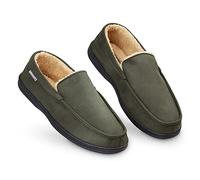 Dunlop - Pantofole mocassino da uomo, in pile sherpa con suola in gomma, con memory foam, traspiranti, per interni ed esterni, idea regalo per uomo, (cachi), 44 EU