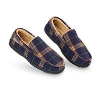 Dunlop - Pantofole mocassino da uomo, in pile sherpa con suola in gomma, con memory foam, traspiranti, per interni ed esterni, idea regalo per uomo, (Senape blu marino.), 43 EU
