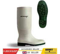 DUNLOP Pricemastor - Stivali da pioggia classici per donna e uomo, impermeabili, leggeri e certificati CE - Robusti stivali in PVC per industria e tempo libero - Bianco/Verde - Taglie 35-48