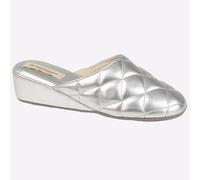 Dunlop Sybil Trapuntato Mule Donna Pantofole Inverno Comode Calde Argento