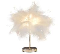 DUNMW Lampada da comodino creativa Mini lampada da tavolo in piuma bianca con fuochi d'artificio LED perline Lampada da tavolo in piuma Luce notturna Luce decorativa per camera da letto, soggiorno