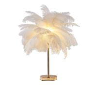 DUNMW Lampada da tavolo creativa in piuma di struzzo bianco lampada da comodino elegante paralume illuminazione da tavolo con luce notturna per soggiorno camera da letto, ricaricabile