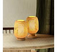 DUNMW Lampada da tavolo in bambù intrecciata a mano con paralume interno in PVC Lampada da comodino a luce notturna in stile Zen Lampada da tavolo decorativa per camera da letto, soggiorno
