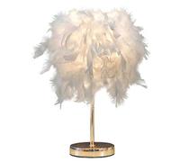 DUNMW Mini Lampada da Tavolo in Piuma Bianca Con Base Dorata - Decorativa per Camera da Letto, Soggiorno