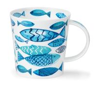 Dunoon Benmore Go Fish - Tazza grande in porcellana fine, 0,75 litri, colore: blu e bianco