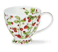 Dunoon Tazza in porcellana Bone China, motivo: fragole, 0,45 l, moderna, floreale, lucida, riutilizzabile, lavabile in lavastoviglie