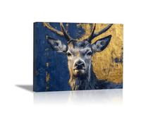 DunPei Animali Dipinti su tela Le cerf qui regarde Quadri Cucina Moderni, Animali Dipinti su tela Decorazione Murale per(blu)-80x120cm Incorniciato