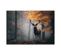 DunPei Animali Dipinti su tela Le cerf qui regarde Quadri Cucina Moderni, Animali Dipinti su tela Decorazione Murale per(nero)-70x100cm Non incorniciato
