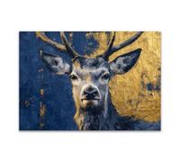 DunPei Animali Dipinti su tela Le cerf qui regarde Quadri Cucina Moderni, Animali Dipinti su tela Decorazione Murale per(blu)-60x90cm Non incorniciato