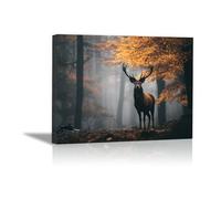 DunPei Animali Dipinti su tela Le cerf qui regarde Quadri Cucina Moderni, Animali Dipinti su tela Decorazione Murale per(nero)-80x120cm Incorniciato