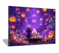 DunPei Decorazione d'Autunno Halloween Ghost zucca Stampa su telaper un'atmosfera intrigante, ideale per camera da letto, cameretta o zona notte(Violetta98)-30x45cm Incorniciato