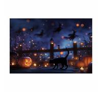 DunPei Decorazione Moderna Tela Halloween Gatto e zucca Arte per creare un'atmosfera coinvolgente in salotto, sala da pranzo o per una festa(blu132)-70x100cm Non incorniciato