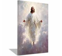 DunPei Gesù Stampe Le nuvole e Gesù su Tela Poster Cattolico Artwork for Spiritual Room Decorazione della Parete della Camera da Lett(bianco18)-70x100cm Incorniciato