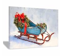 DunPei Natale Stampe e Quadri su Tela. Slitta di Natale astratta Immagine Fotografia Murale Tela Wall Art Bel Regalo per Home Decor Ristorante Cucina Regalo di Natale(bianco143)-60x90cm Incorniciato